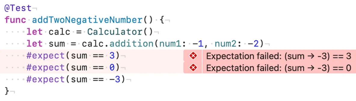 Even though the first two checks fail, the test continues to the end.