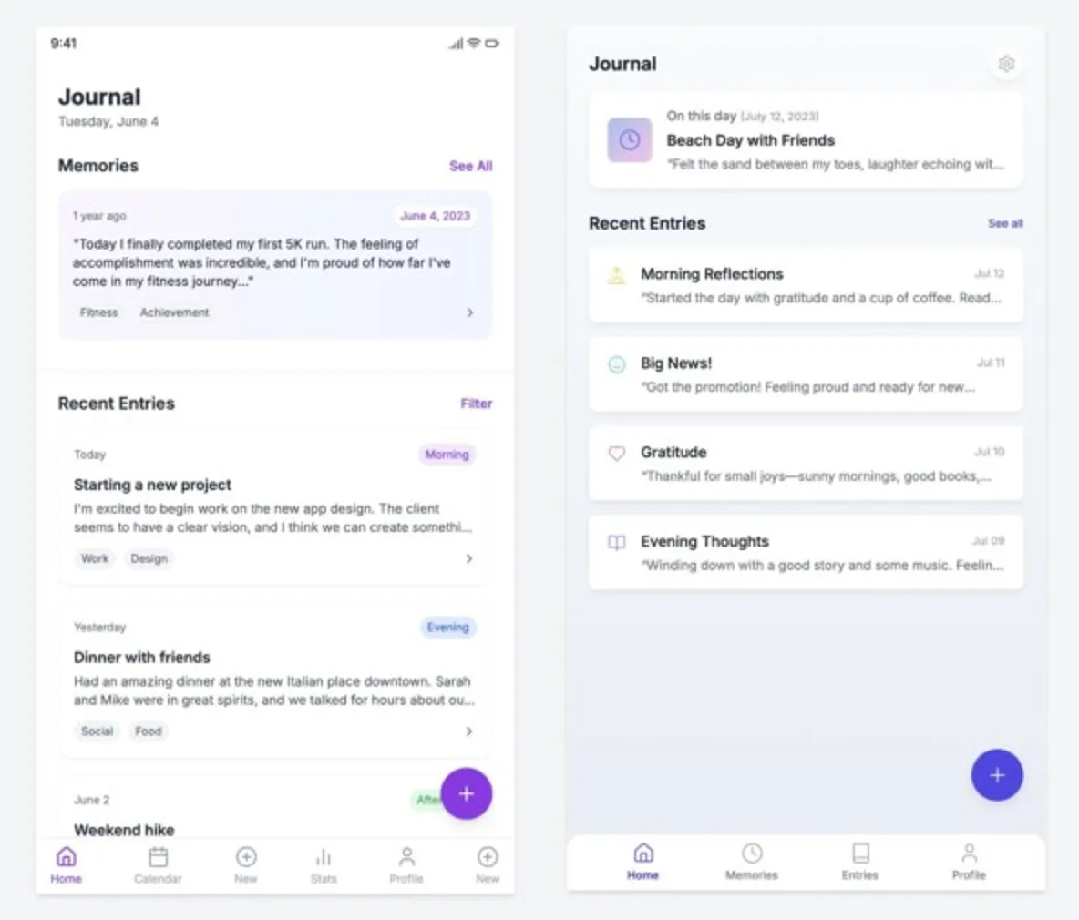 Claude 3.7 result (left) and GPT-4.1. Prompt: An iOS journaling app that stores past entries as a list. Source: Josh Johnson