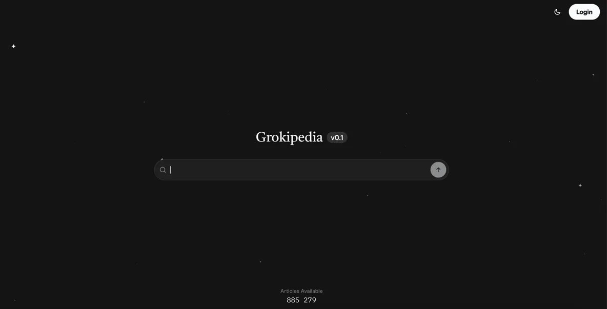 Grokipedia's minimalist homepage. Screenshot: suddo.io